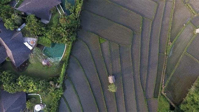 Villa Sin Sin seen from the air in Bali, Indonesia